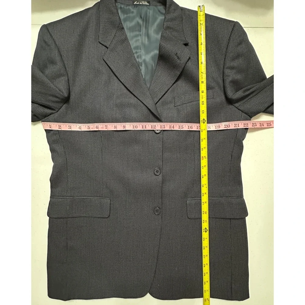 Adolfo Navy Blue Silk Wool Blend Blazer Suit Jacket 3 Button Notched Pattern 42R